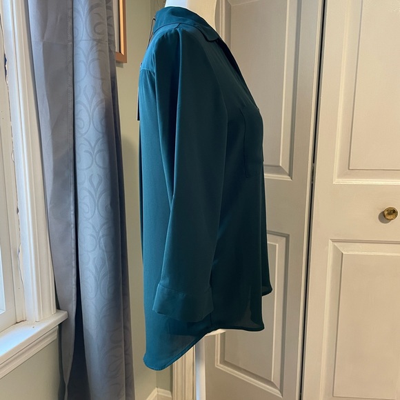 Dark Green Button Up Blouse - Picture 2 of 5